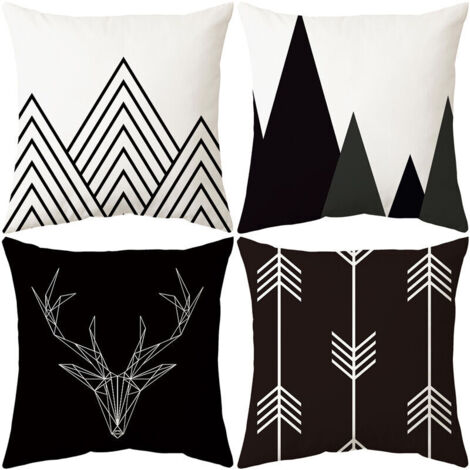 Juego de 4 fundas de almohada cuadradas minimalistas de felpa suave con diseño geométrico de ciervo y flecha en blanco y negro para sofá, sillón, dormitorio, coche, silla y decoración del hogar (45 x (1/4)
