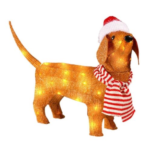 Luces navideñas, perro salchicha, decoraciones brillantes para las fiestas. (1/4)