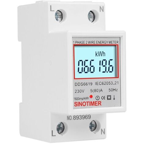 Medidor electrónico de vatios-hora monofásico DDS6619-006 con pantalla retroiluminada, para montaje en riel DIN, 2P, 5(80)A, 230V (1/4)