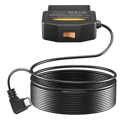 Cable de alimentación OBD2 OBD para cámara de salpicadero, adaptador de cargador a USB tipo C OBDII, 12-36V a 5V/3A (1/4)