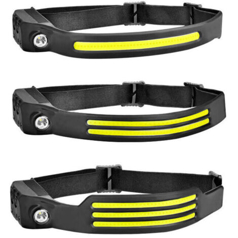 Linterna frontal LED recargable, potente, impermeable, USB, 1200 mAh, COB XPE, para correr, acampar, andar en bicicleta, usar con casco, pescar, reparaciones, trotar, niños, juego de 3 piezas. (1/3)
