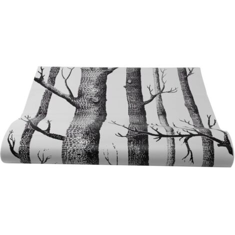 Papel pintado de abedules en blanco y negro para dormitorio, diseño moderno, sala de estar, rollo de madera rústica de bosque (1/4)