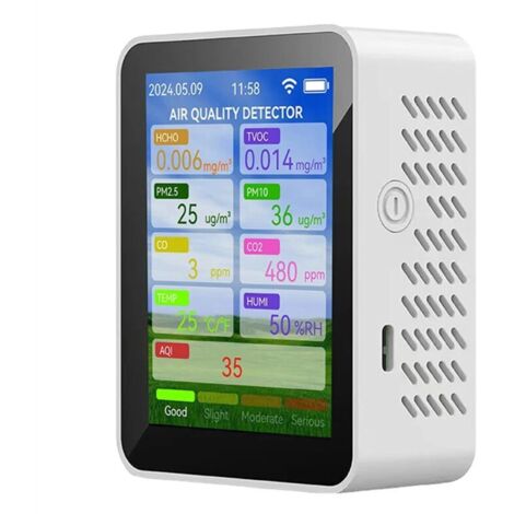 Medidor de calidad del aire Tuya WiFi HCHO TVOC Monóxido CO2 PM2.5/10 Probador portátil Detector de temperatura y humedad Blanco (1/4)