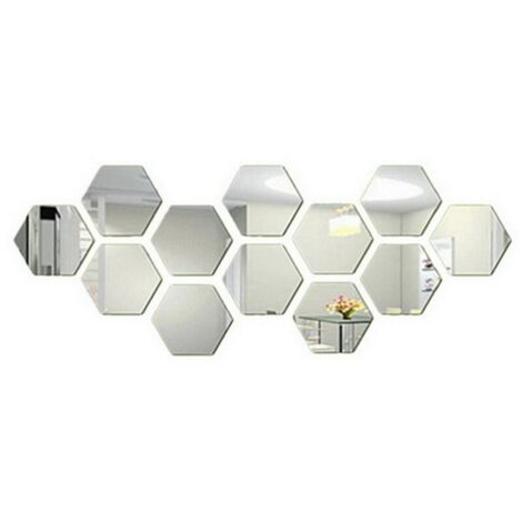 Juego de 12 pegatinas hexagonales 3D de espejo acrílico para decoración de interiores, decoración de paredes DIY, decoración artística del hogar. (1/4)