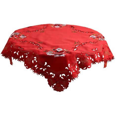 Mantel navideño bordado, redondo, con recortes, ideal para banquetes, fiestas navideñas y restaurantes, 84 cm (33 pulgadas). (1/4)