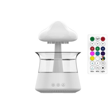 Difusor humidificador con efecto de nube de lluvia, control remoto, luz de cascada, sonidos de setas y ruido blanco. (1/4)