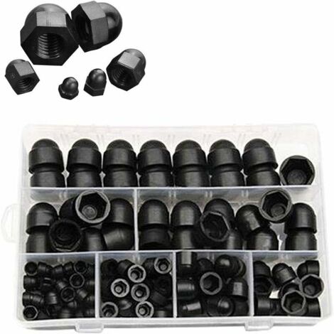 145 piezas de tapas de plástico para tornillos, cubiertas para tornillos, tuercas, tuercas para tornillos, protección hexagonal, protectores de tornillos hexagonales negros M4 M5 M6 M8 M10 M12 (1/4)