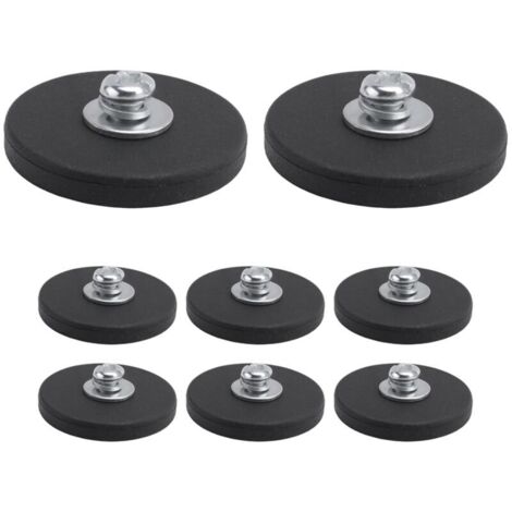 Juego de 8 imanes de neodimio con revestimiento de goma, base magnética resistente a los arañazos, 43 mm de diámetro, rosca macho M6, color negro. (1/4)