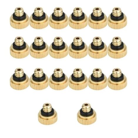 Paquete de 20 boquillas de nebulización de latón de 0,4 mm, boquillas de pulverización que ahorran agua, para sistemas de refrigeración exteriores e invernaderos. (1/4)