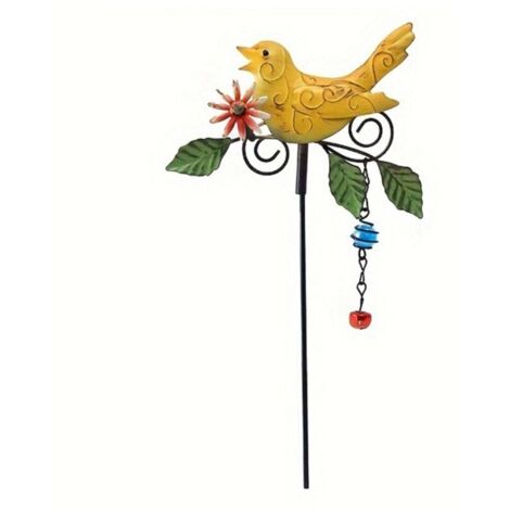 Estaca de metal para jardín para pájaros, campanilla de viento con campana, decoración para exteriores, adornos navideños para pájaros, campanilla de viento, B (1/4)
