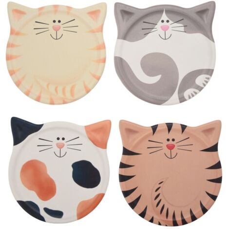 Juego de 4 posavasos de cerámica absorbentes con un bonito diseño de gato, ideales para la mesa de centro, leche, café, bebidas calientes, etc. (1/4)