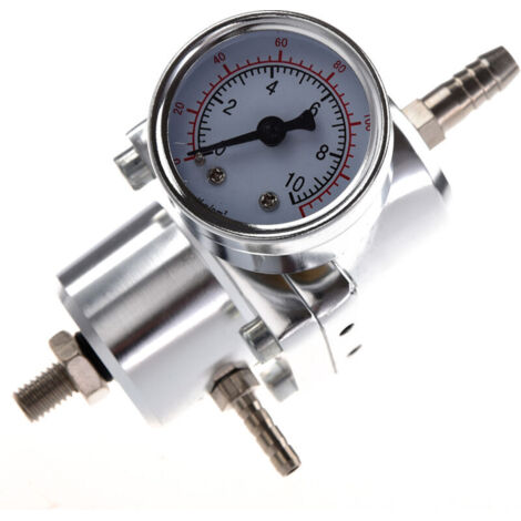 Regulador de presión de combustible ajustable universal para automóvil con manómetro, color plata. (1/4)