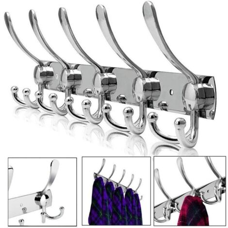 Perchero de pared de acero inoxidable con ganchos para abrigos, toallas y albornoces (plateado, 15 ganchos, 1 unidad) (1/4)