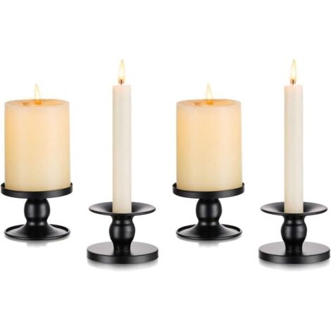 Candelabro de boda negro - Juego de 4 pequeños candelabros decorativos de metal para velas, columnas, Halloween, centro de mesa moderno (1/4)