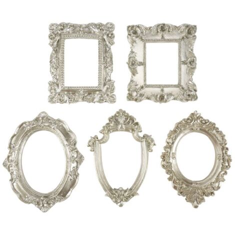 Marco de fotos de resina de la serie vintage de 5 piezas, marco ovalado y rectangular con forma de flor, soporte de mesa para exhibir fotografías y decoración. (1/4)
