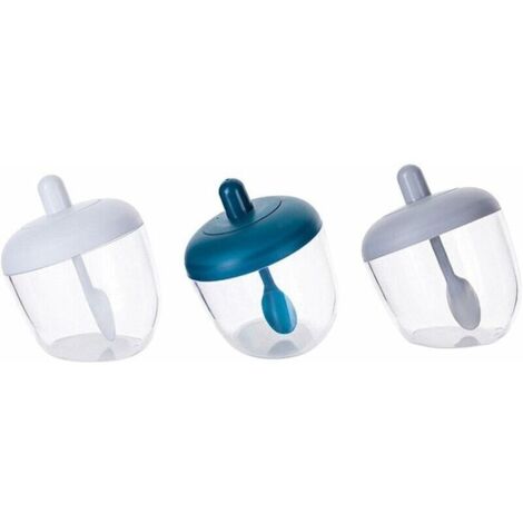 Tarro de especias de tres compartimentos con tapa transparente con cuchara, caja de almacenamiento de especias sellada, organizador de sal, pimienta y especias, almacenamiento de cocina (1/4)