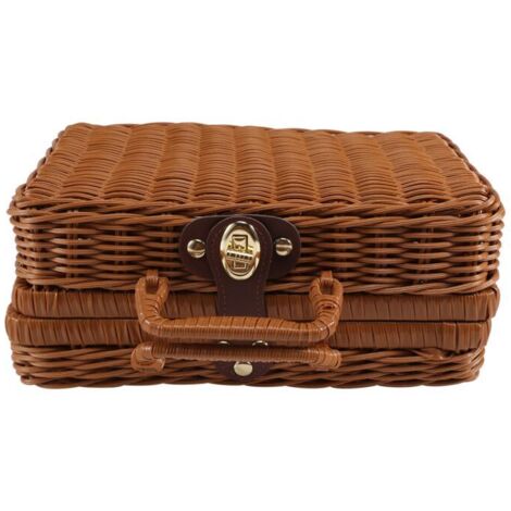 Cesta de picnic, maleta tejida vintage, cesta de almacenamiento tejida, estuche de ratán, lino tejido B (1/4)