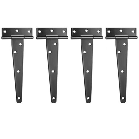 Juego de 4 bisagras en T negras, bisagras para puertas de granero, bisagras para puertas, bisagras planas de acero inoxidable para portones, cobertizos de jardín, armarios - 8 pulgadas (1/4)