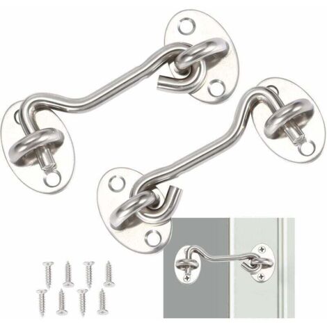 Gancho de cabina de 2 piezas, gancho de cierre para puerta, cerradura de gancho de puerta de acero inoxidable plateado, con tornillos de montaje, para ventanas, puertas de granero, puertas de cobertiz (1/4)
