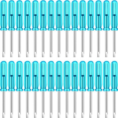 100 mini destornilladores de 2,0 mm con mango azul para relojes, teléfonos móviles, discos duros, cámaras, ordenadores y herramientas de reparación (punta ranurada). (1/4)