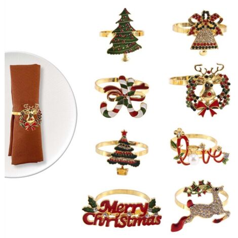 Anillos navideños - Juego de 8 servilleteros para decoración de mesa navideña (1/4)