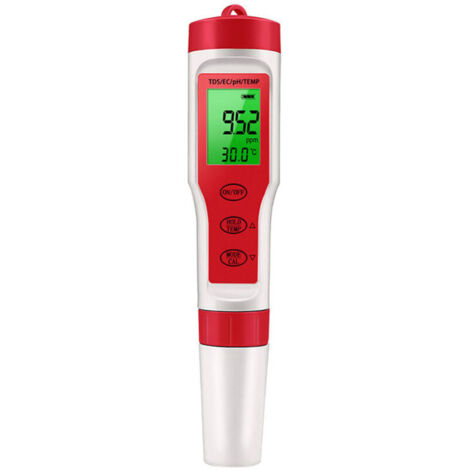 Medidor de pH para agua, analizador digital de pH 4 en 1 de alta precisión, herramienta de prueba de EC/TDS, detector de temperatura para agua doméstica, hidroponía, acuarios y piscinas. (1/4)