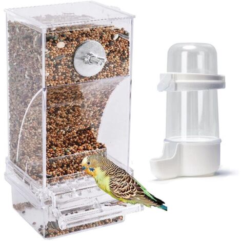 Comederos para pájaros sin derrames, comedero para jaula a prueba de derrames con dispensador de agua incluido y contenedor de comida automático para loros. (1/4)