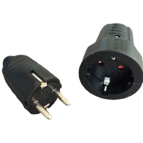 enchufes macho y 3 hembra, enchufe eléctrico de 2 pines con goma, enchufe eléctrico impermeable, enchufe macho, negro, 5,93,6, 95,2 cm (1/4)