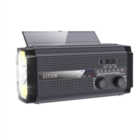 Radio meteorológica portátil de emergencia con manivela, energía solar, AM/FM/NOAA, 5 modos de carga y cargador para teléfono. (1/4)