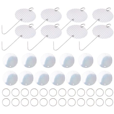 Juego de 24 discos repelentes de aves con dispositivo reflectante para colgar, diseñados para ahuyentar aves como pájaros carpinteros y palomas. (1/4)