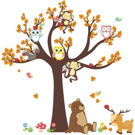 Pegatinas de pared de animales de la selva, pegatinas de pared infantiles, decoración de pared de búho, pegatinas para habitaciones infantiles, guardería, sala de estar, decoración de dormitorio, deco