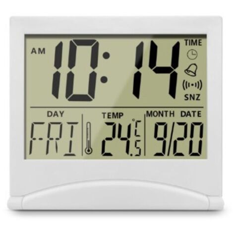 Reloj despertador digital plegable, reloj digital LCD con retroiluminación – Reloj de escritorio con visualización de día, fecha y temperatura – Reloj calendario con fecha y hora –