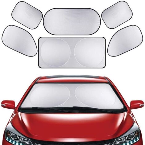Cubierta parasol SHINING HOUSE de 6 piezas para coche, bloquea los rayos UV, protector solar reflector delantero o trasero, antinieve y antihielo para SUV y la mayoría de vehículos, color plata. (1/4)