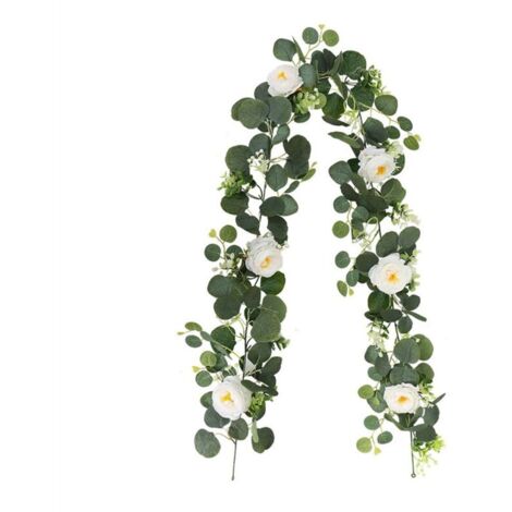 Guirnalda de eucalipto y flores colgantes, hojas verdes artificiales