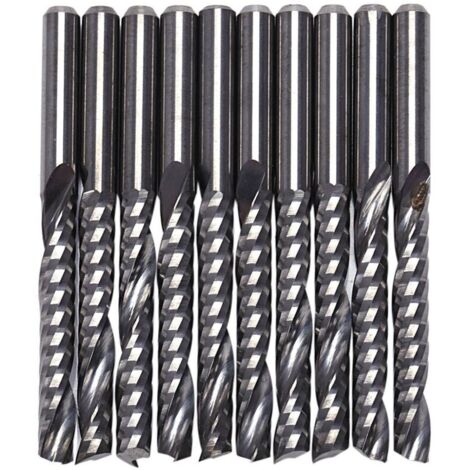10 piezas de fresas para router CNC de 3,175 x 22 mm, fresa espiral de carburo de una sola ranura. (1/4)