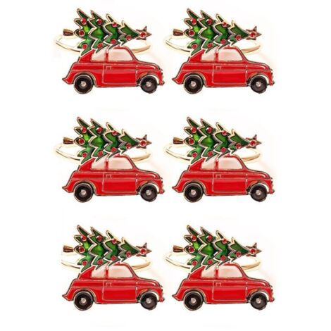6 piezas de soportes para anillos navideños de metal con forma de coche, creativos y bonitos, con hebilla de tela multicolor para decoración de mesa. (1/4)