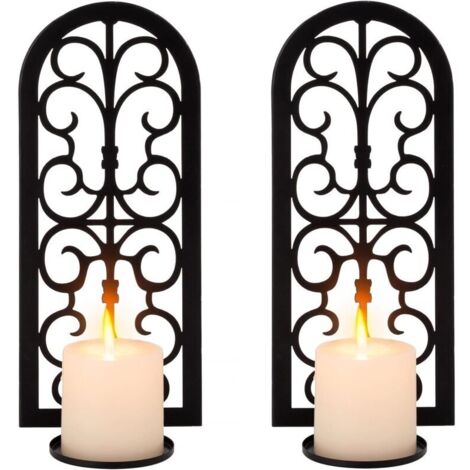 Juego de 2 portavelas metálicos de pared para sala de estar, baño, pasillo, entrada, chimenea. (1/4)