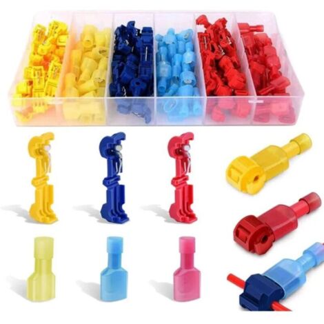 120 conectores rápidos de cable tipo T, terminales eléctricos, conectores rápidos tipo T, kit de conectores terminales totalmente aislados - 40 unidades azules, 40 unidades amarillas, 40 unidades roja (1/4)