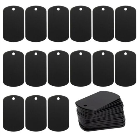 50 piezas de metal negro para estampar y grabar llaveros de aluminio en blanco, placas de identificación para perros en blanco (1/4)