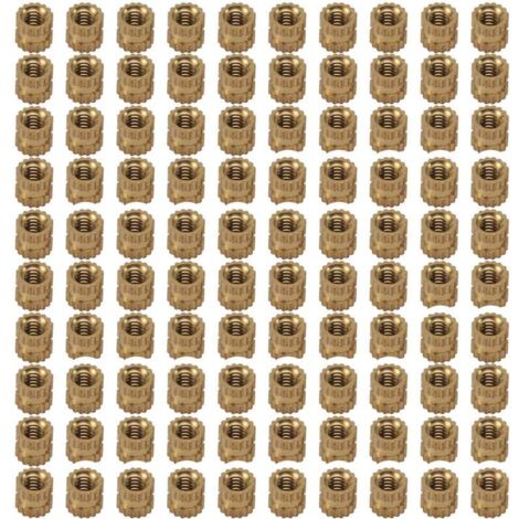 Cilindro roscado de latón moleteado M2 x 3 mm con tuercas redondas integradas, 100 unidades (1/4)
