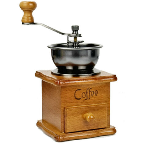 Molinillo de café manual de madera vintage, molinillo de café con manivela, ajuste de molienda gruesa, molinillo de café con manivela y compartimentos de cerámica.