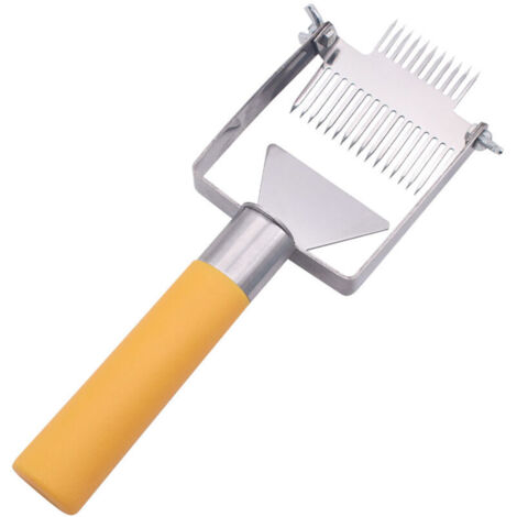 Horquilla para abrir panales, horquilla de apicultura de acero inoxidable con mango, raspador de panal para la extracción de miel, herramienta perfecta para apicultores (amarilla) (1/4)