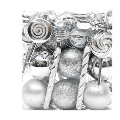 36 adornos colgantes para árbol de Navidad, colgantes esféricos estampados, color plata. (1/4)