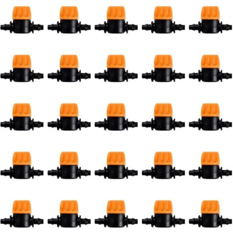 25 válvulas de riego 4/7, mini válvulas de control para mangueras de jardín de 4/7 mm, válvulas de cierre acanaladas de 1/4 de pulgada para mangueras de riego por goteo, mini válvulas de conexión para (1/4)