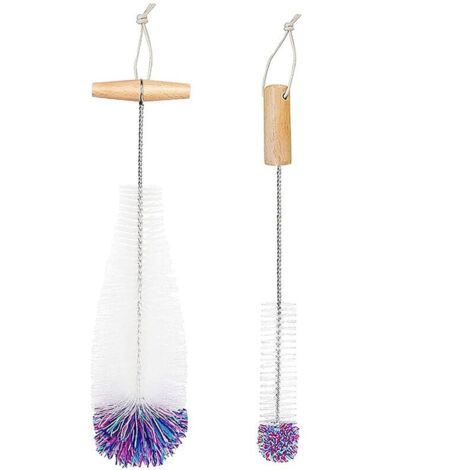 Cepillo para botellas de vidrio, limpiador de botellas, juego de 2 cepillos de limpieza, color blanco. (1/4)