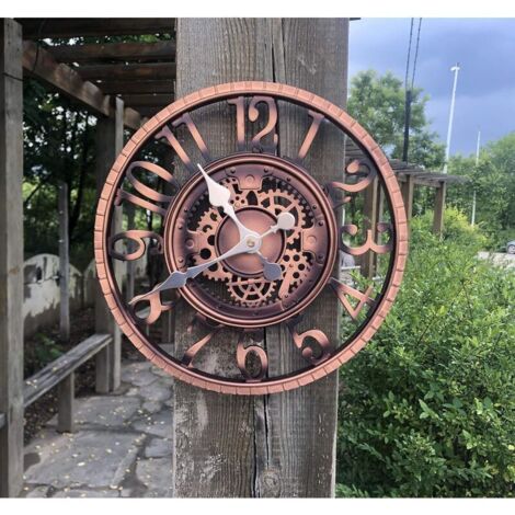 Reloj de jardín retro grande - Resistente a la intemperie - Reloj de baño - Decoración vintage - Sin tictac (1/4)