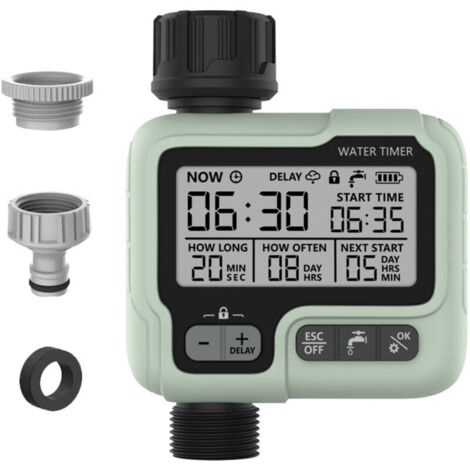 Temporizador de riego automático, temporizador de riego para jardín, se conecta al grifo con modo de bloqueo infantil/resistente al agua IPX5/pantalla LCD (1/4)