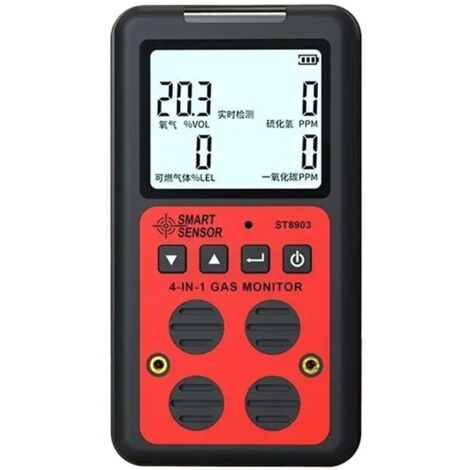 Detector de gases 4 en 1, detecta oxígeno tóxico y nocivo, monóxido de carbono, sulfuro de hidrógeno y amoníaco. (1/4)