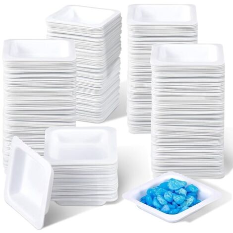 Paquete de 200 pequeñas bandejas de plástico desechables de 7 ml para básculas, bandejas de plástico cuadradas para pesar, mini bandejas para verter. (1/4)