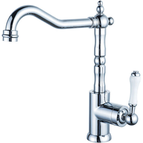 Grifo de cocina antiguo, grifo de cocina de cobre, grifo para lavabo de baño, grifo mezclador de agua fría y caliente giratorio 360 grados (chapado). (1/4)